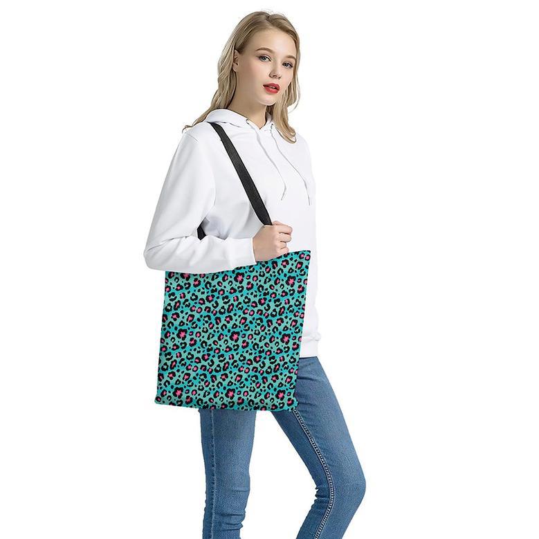 Turquoise And Pink Leopard Print Tote Bag