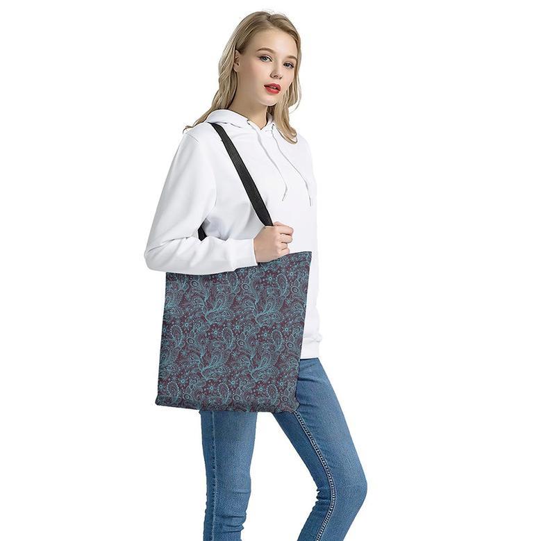 Turquoise Paisley Pattern Print Tote Bag