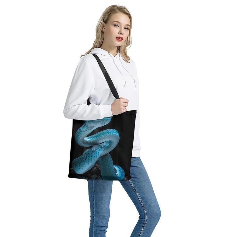 Turquoise Snake Print Tote Bag