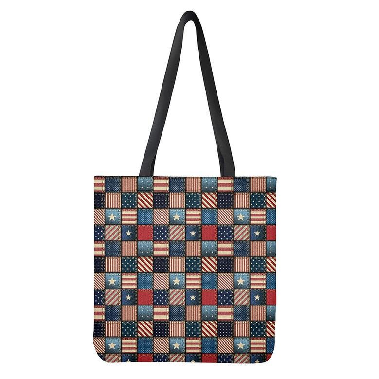 Usa Denim Patchwork Pattern Print Tote Bag