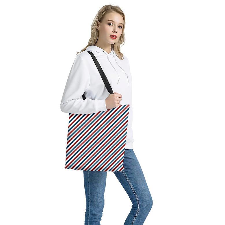 Usa Patriotic Striped Pattern Print Tote Bag