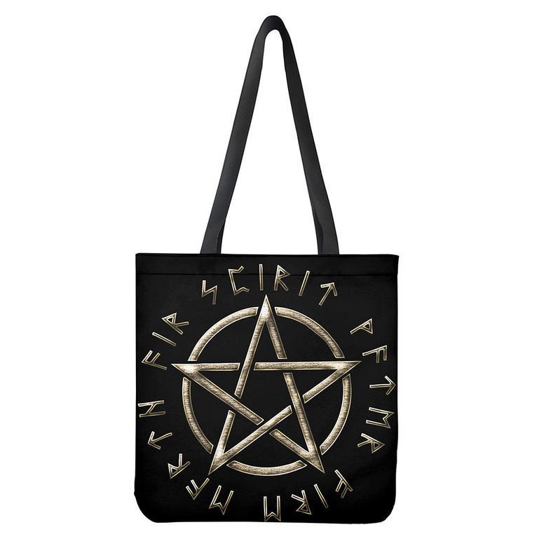 Viking Nordic Runes Pentagram Print Tote Bag