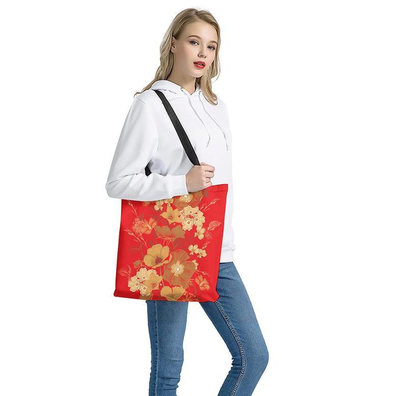 Vintage Chinese Flower Print Tote Bag