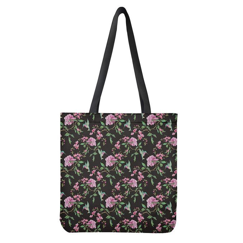 Vintage Floral Hummingbird Print Tote Bag