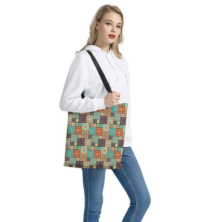 Vintage Floral Patchwork Pattern Print Tote Bag