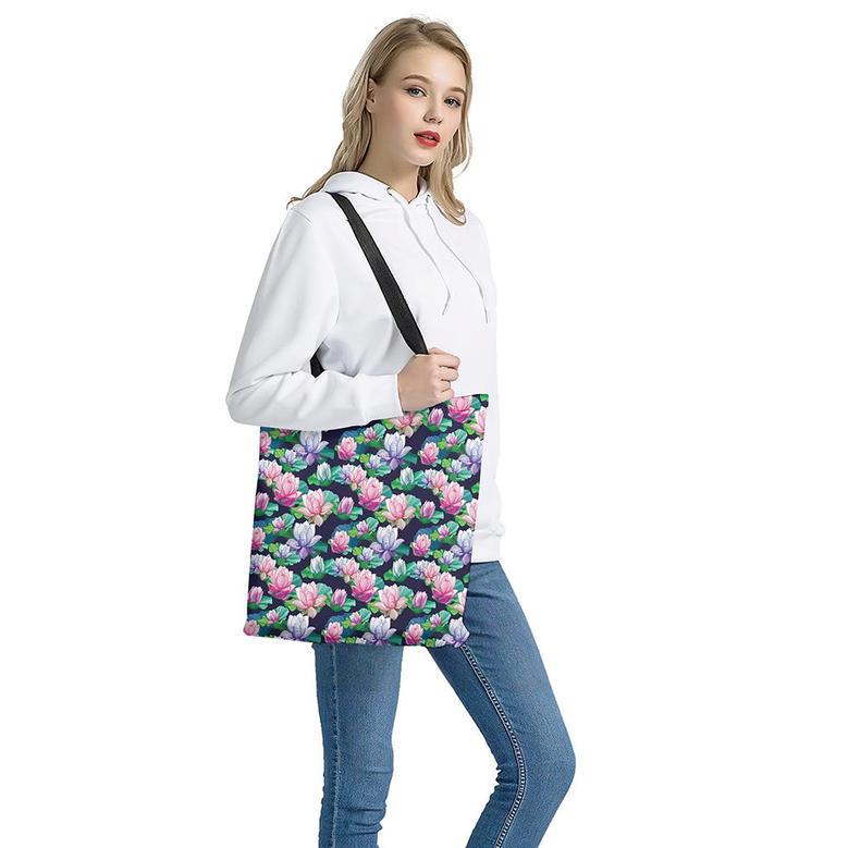 Vintage Lotus Floral Print Tote Bag