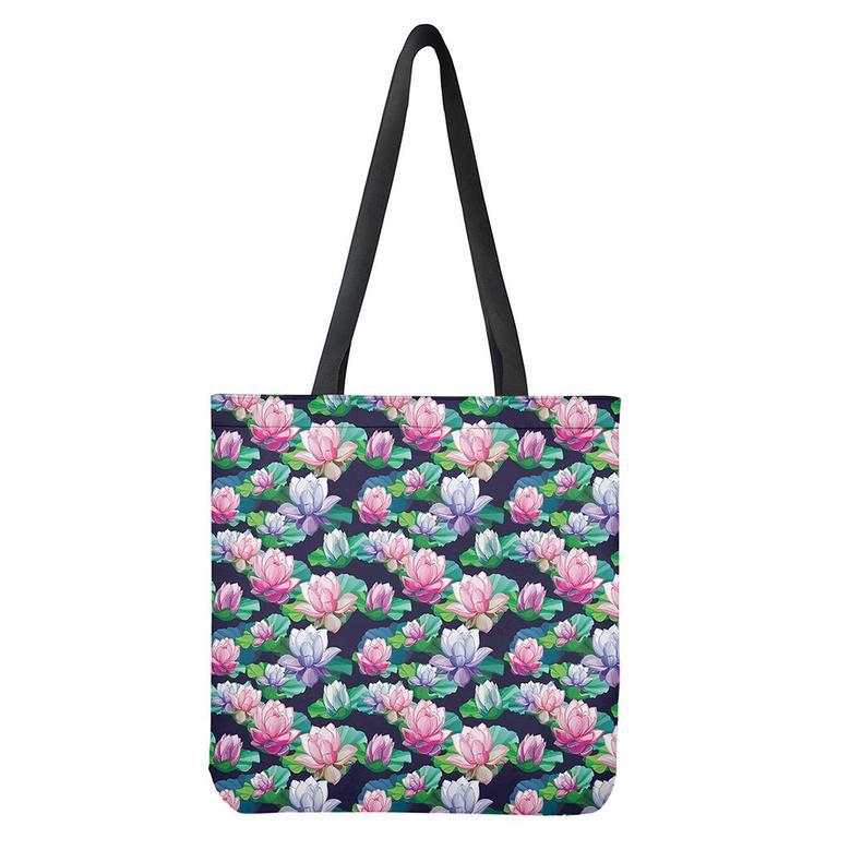 Vintage Lotus Floral Print Tote Bag