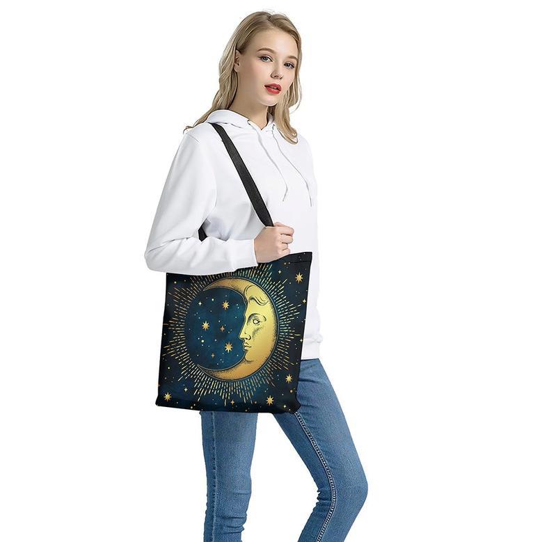 Vintage Moon And Sun Print Tote Bag