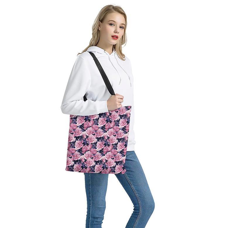 Vintage Pink Peony Floral Print Tote Bag