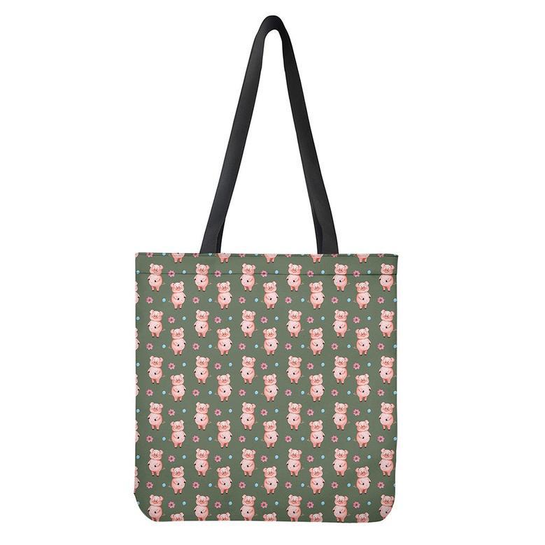 Vintage Pink Pig Pattern Print Tote Bag