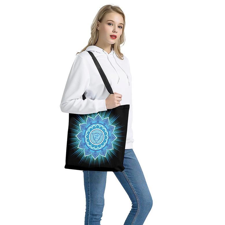 Vishuddha Chakra Mandala Print Tote Bag