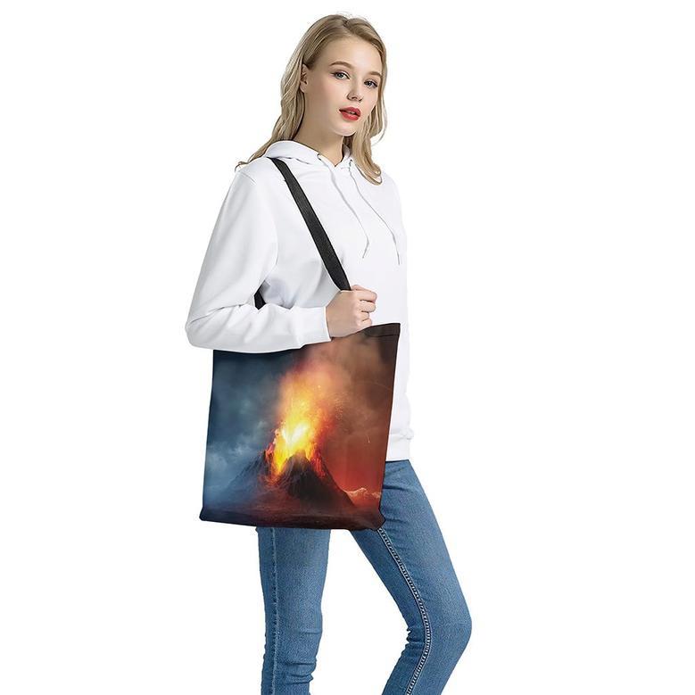 Volcano Eruption Print Tote Bag