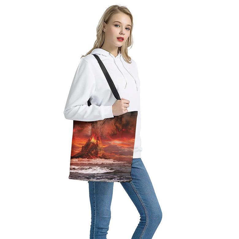 Volcano On The Sea Print Tote Bag