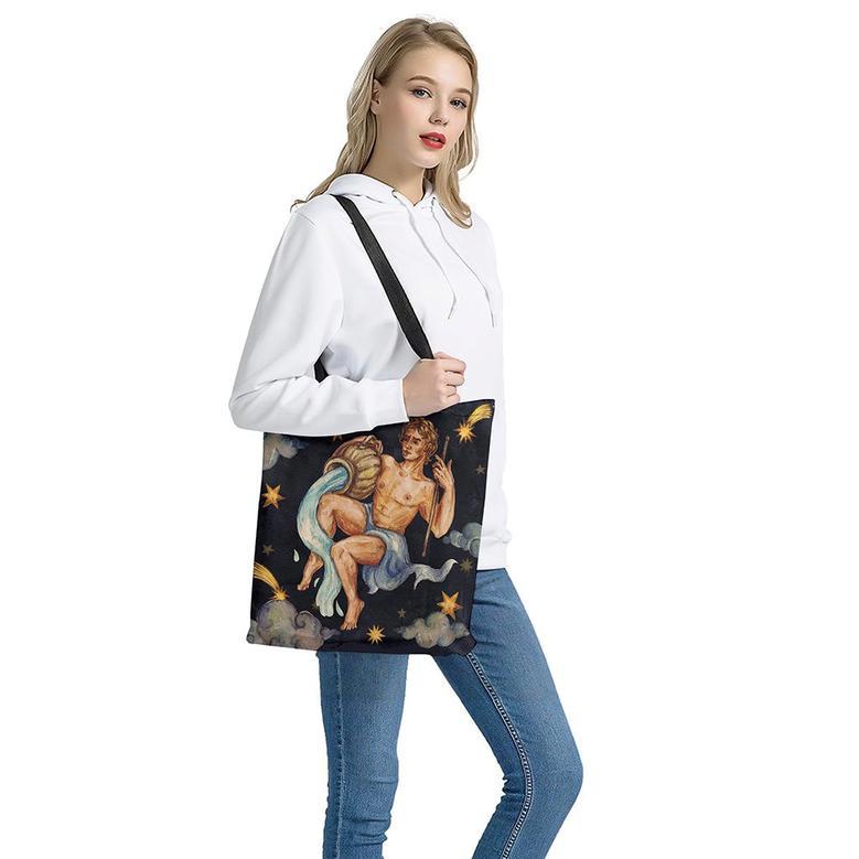 Watercolor Aquarius Zodiac Sign Print Tote Bag