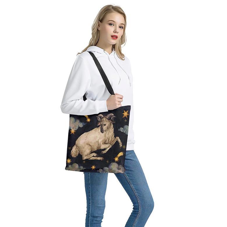 Watercolor Aries Zodiac Sign Print Tote Bag