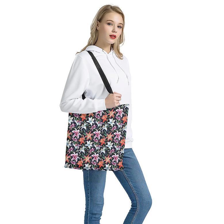 Watercolor Lily Flowers Pattern Print Tote Bag