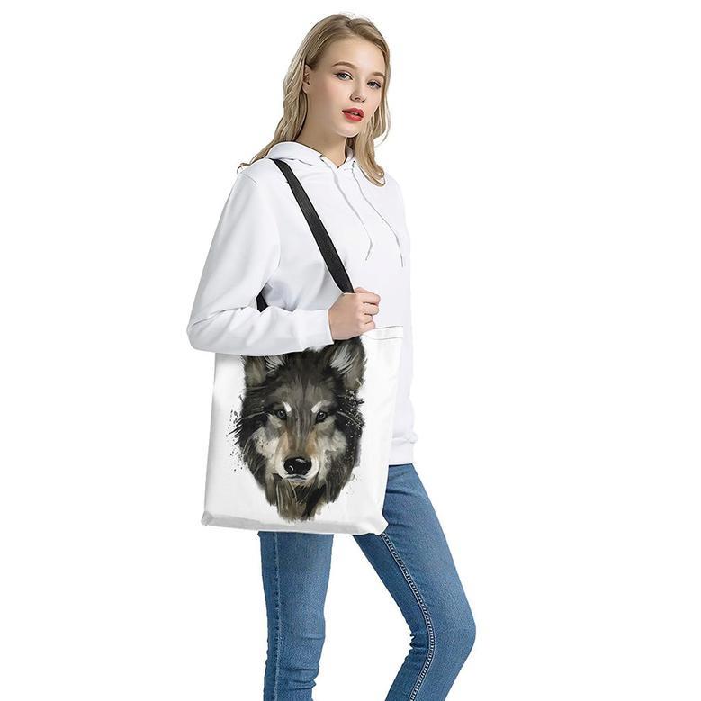 Watercolor Painting Wolf Print Tote Bag