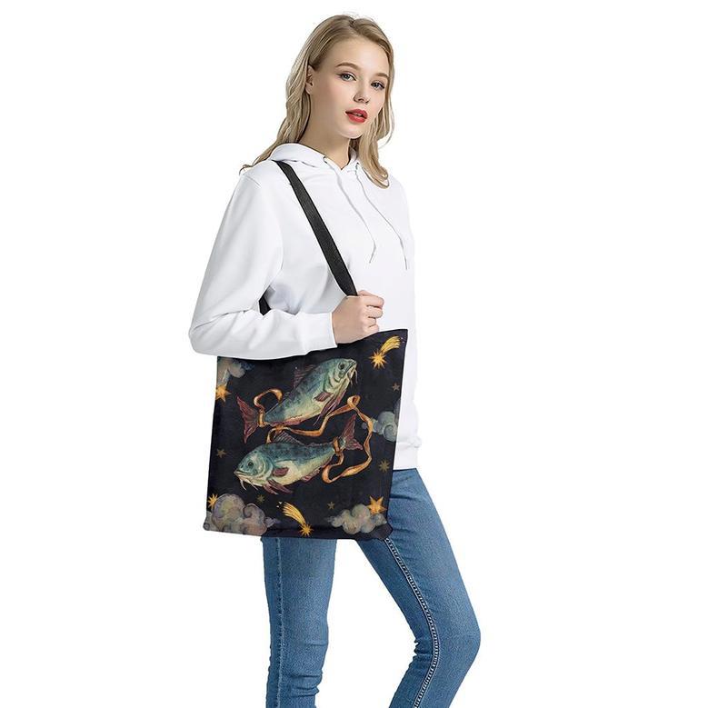 Watercolor Pisces Zodiac Sign Print Tote Bag