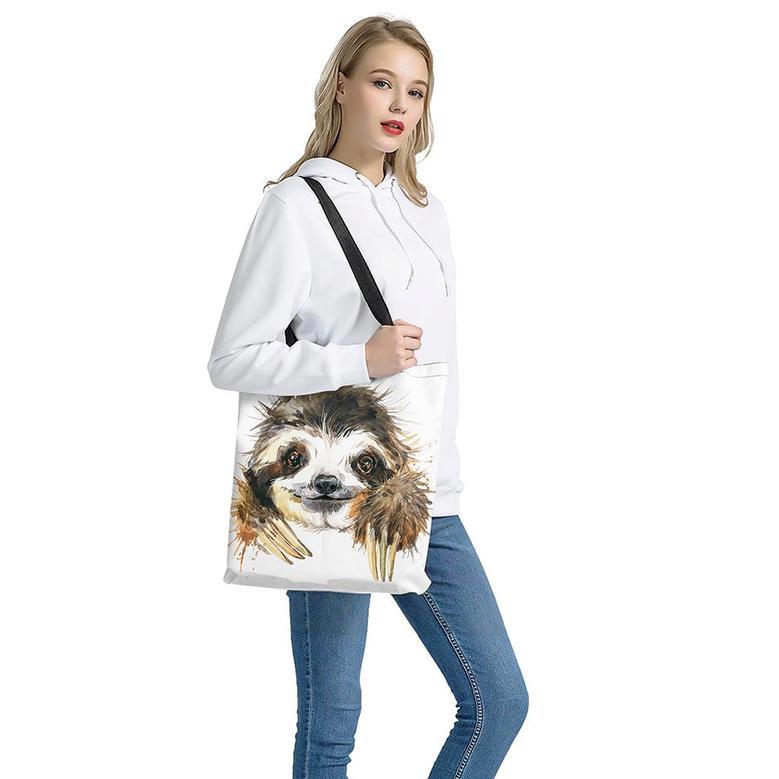 Watercolor Sloth Print Tote Bag