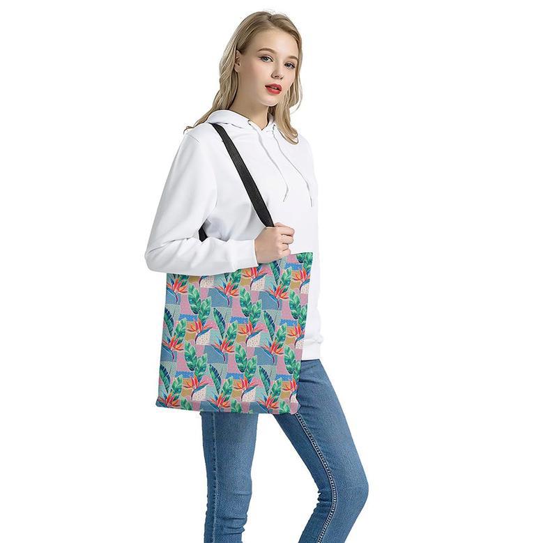 Watercolor Tropical Patchwork Print Tote Bag