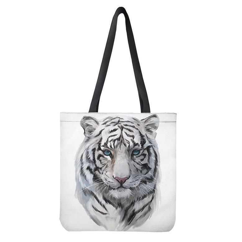 Watercolor White Bengal Tiger Print Tote Bag