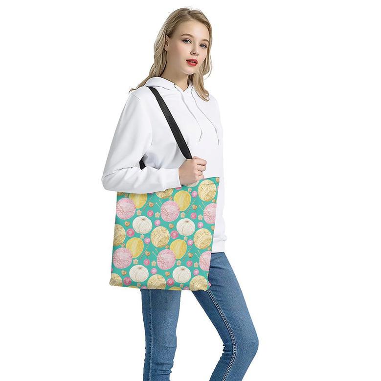 Watercolor Yarn Pattern Print Tote Bag