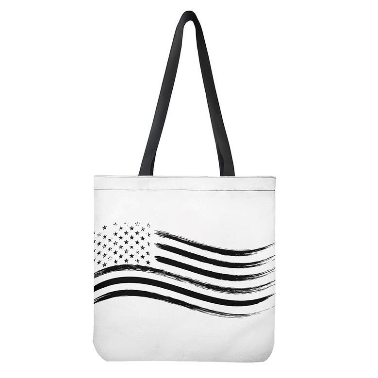 White And Black American Flag Print Tote Bag