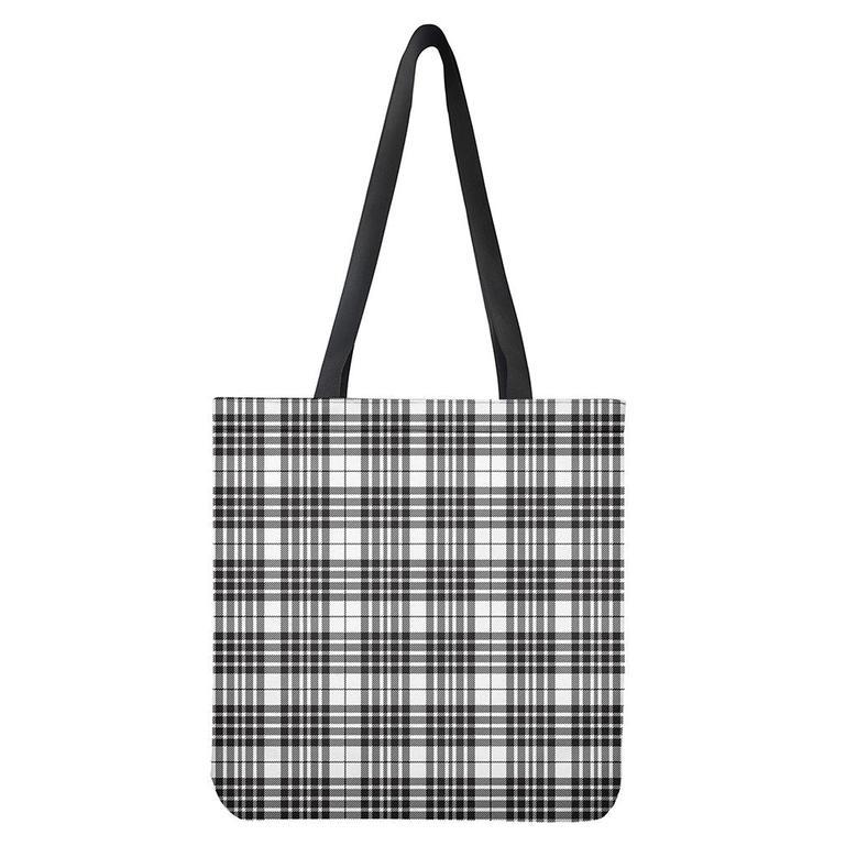 White And Black Border Tartan Print Tote Bag