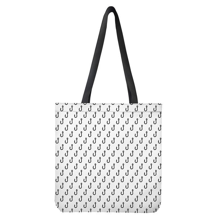 White And Black Fishing Hooks Print Tote Bag