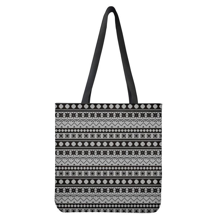 White And Black Knitted Pattern Print Tote Bag