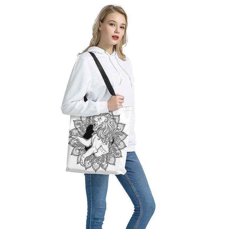 White And Black Leo Sign Print Tote Bag