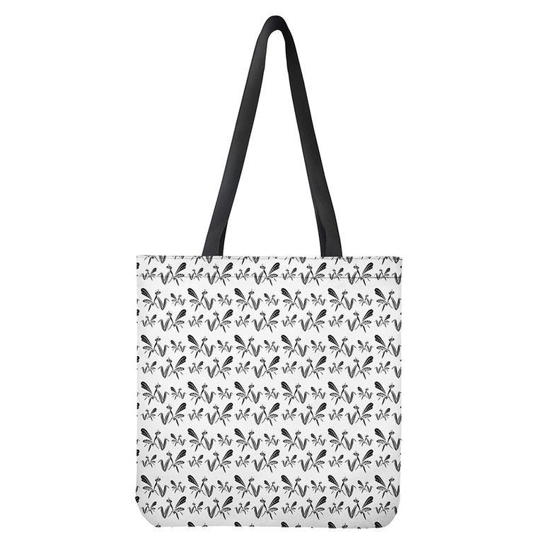 White And Black Mantis Pattern Print Tote Bag