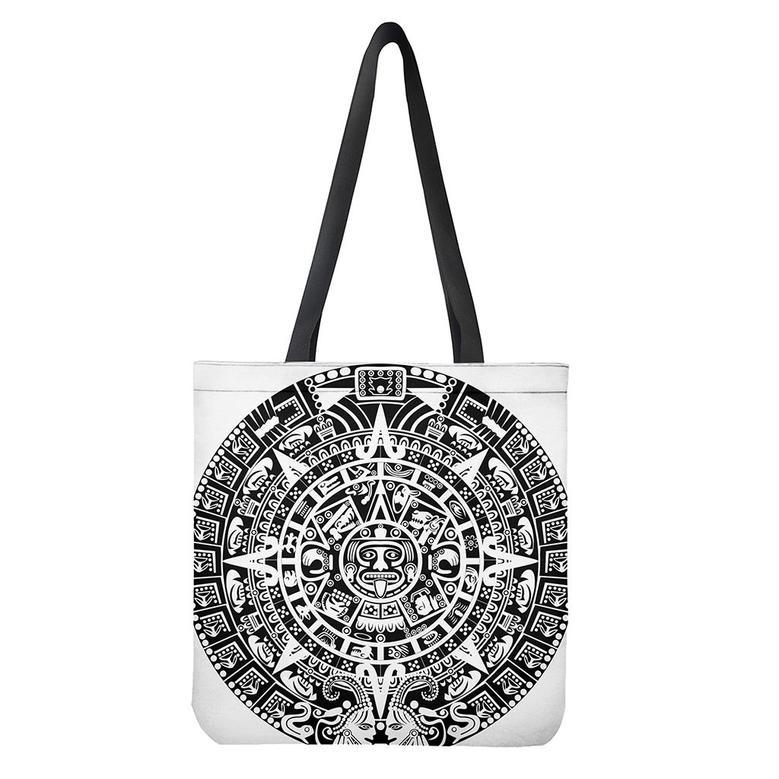 White And Black Maya Calendar Print Tote Bag