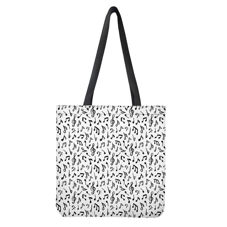 White And Black Music Note Pattern Print Tote Bag