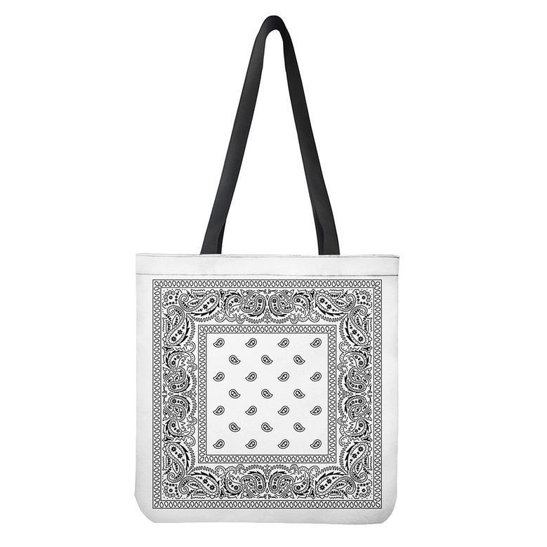 White And Black Paisley Bandana Print Tote Bag