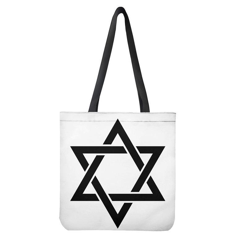 White And Black Star Of David Print Tote Bag