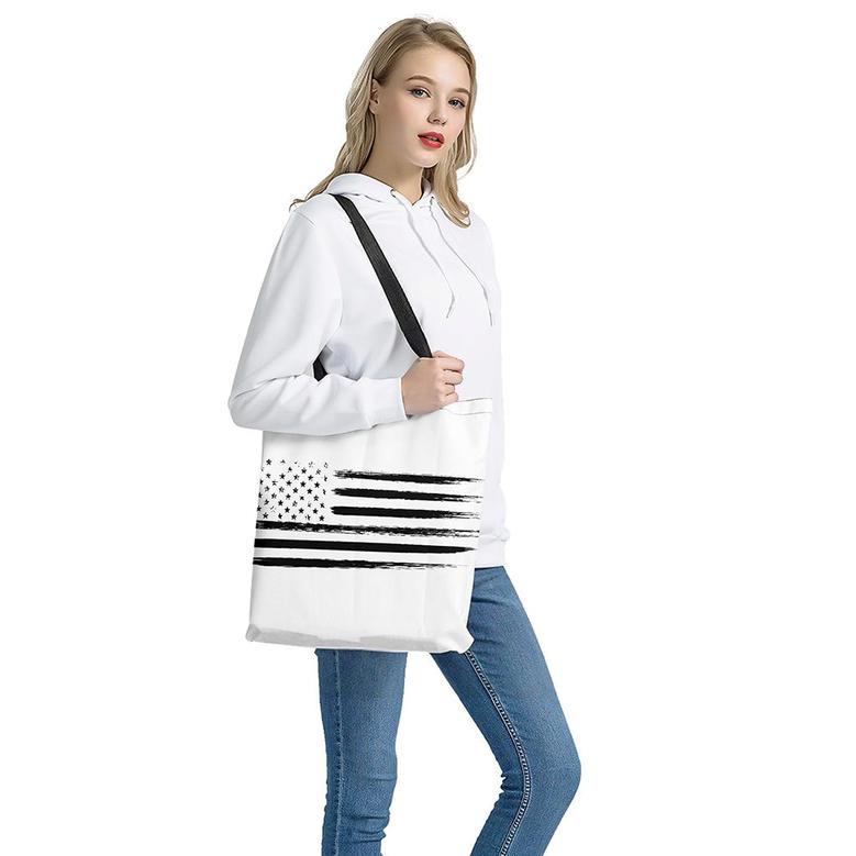 White And Black Usa Flag Print Tote Bag