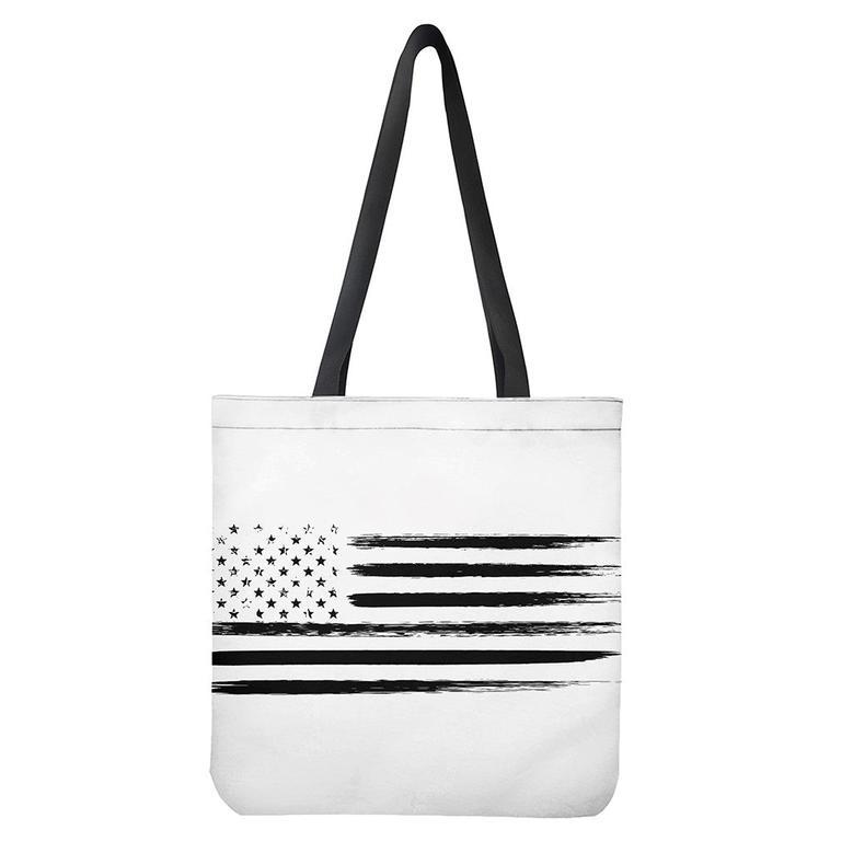 White And Black Usa Flag Print Tote Bag