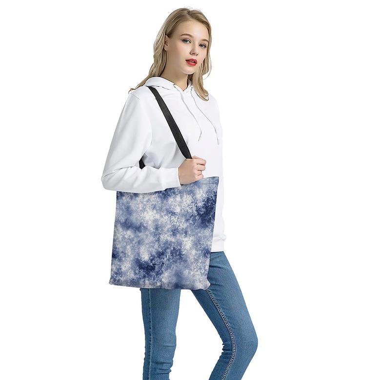 White And Blue Acid Wash Tie Dye Print Tote Bag