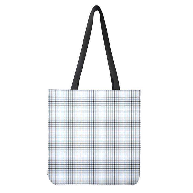 White And Blue Tattersall Pattern Print Tote Bag