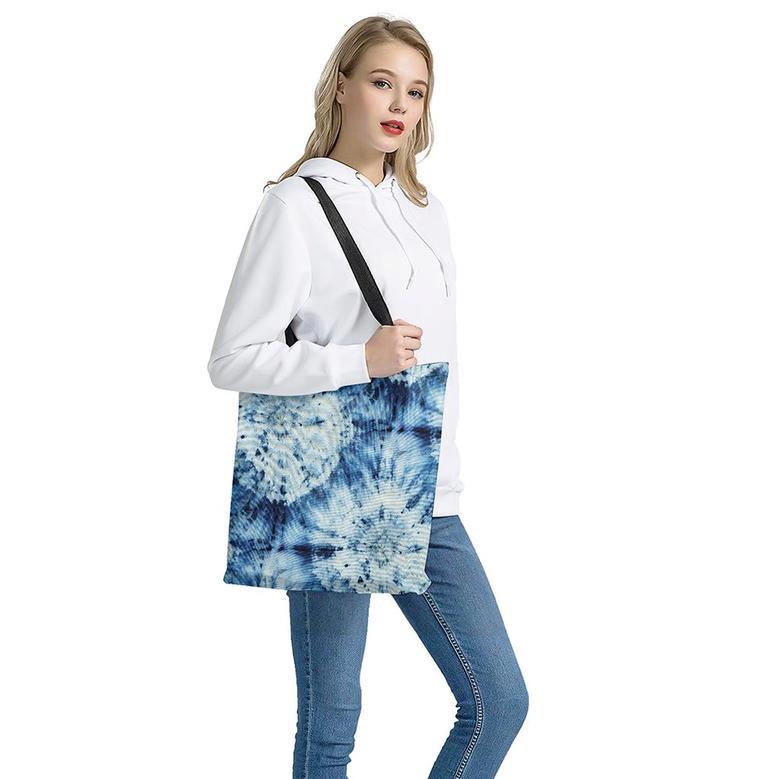 White And Blue Tie Dye Print Tote Bag