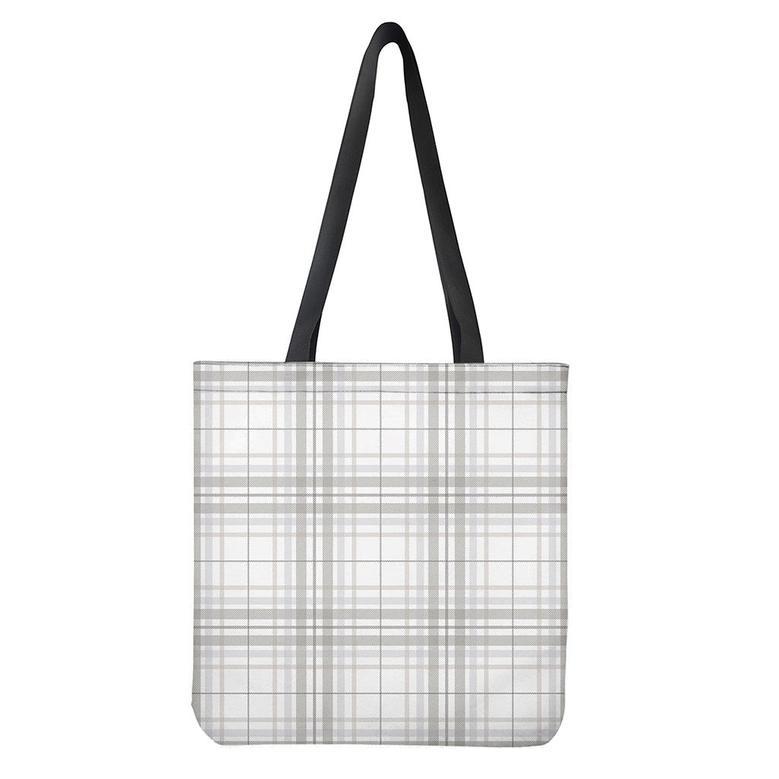 White And Grey Plaid Pattern Print Tote Bag