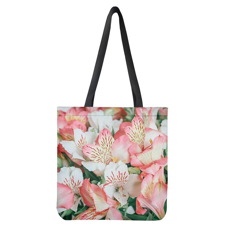 White And Pink Alstroemeria Print Tote Bag