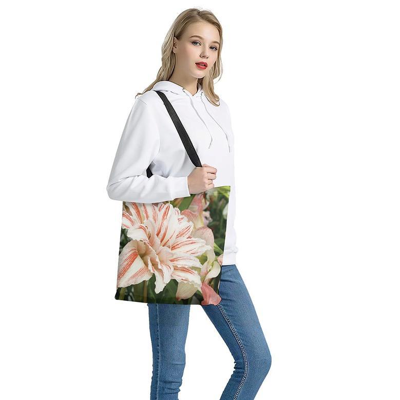 White And Pink Amaryllis Print Tote Bag