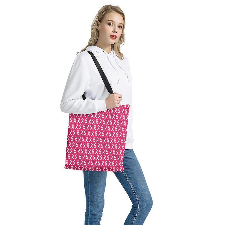 White And Pink Breast Cancer Print Tote Bag