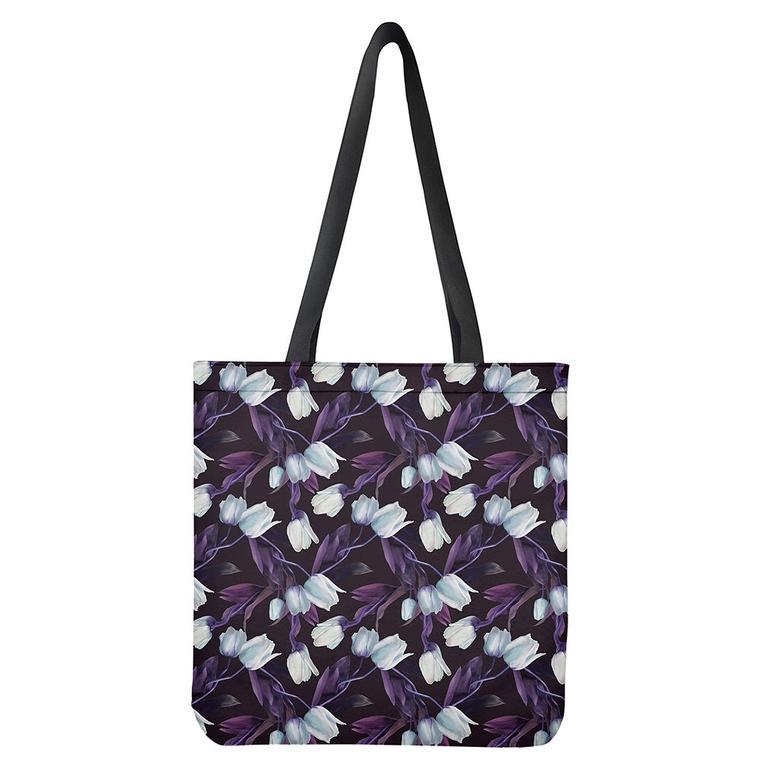 White And Purple Tulip Pattern Print Tote Bag