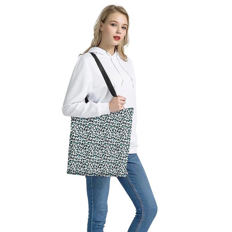 White And Teal Leopard Print Tote Bag