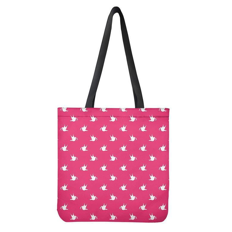 White Dove Breast Cancer Pattern Print Tote Bag