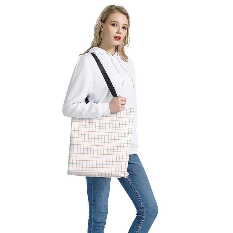 White Halloween Tattersall Pattern Print Tote Bag