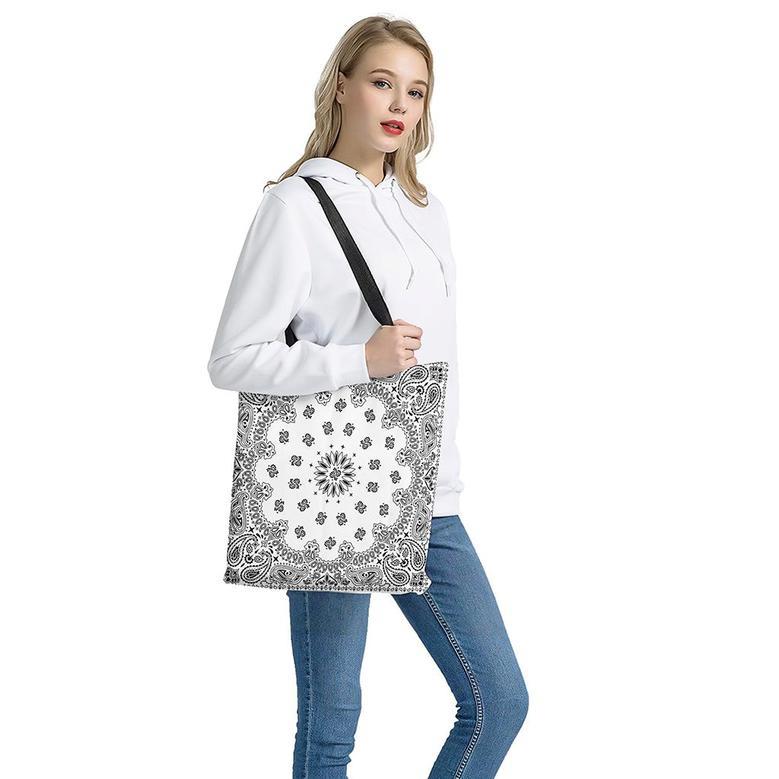 White Paisley Bandana Print Tote Bag